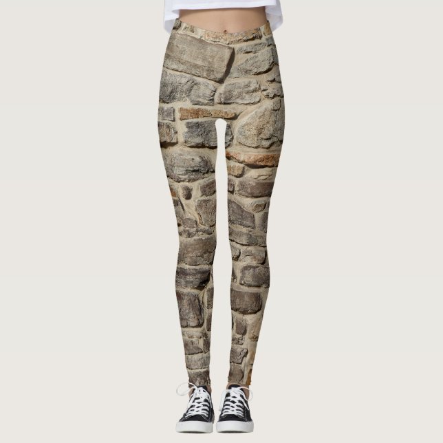 Rustic stone wall, textured decor leggings (Front)