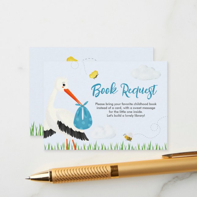 Rustic Stork with Bee & Butterfly Boy Baby Shower Enclosure Card (Front/Back In Situ)