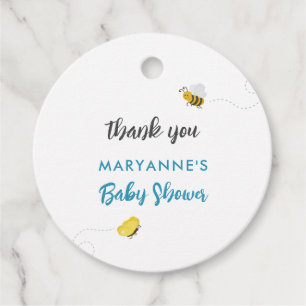 Rustic Stork with Bee & Butterfly Boy Baby Shower Favour Tags