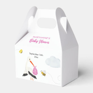 Rustic Stork with Bee & Butterfly Girl Baby Shower Favour Box