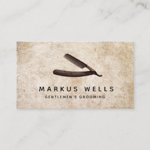 Rustic Straight Razor Barber Shop Business Card
