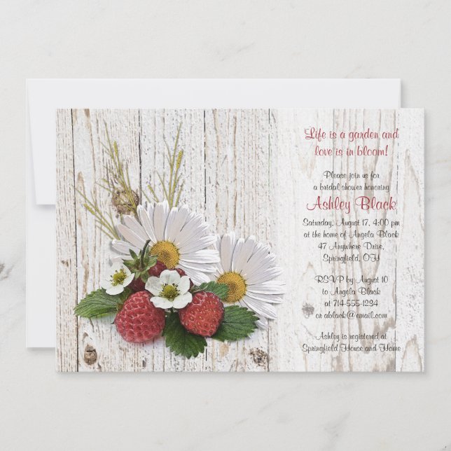 Rustic Strawberries Daisy Bridal Shower Invitation (Front)