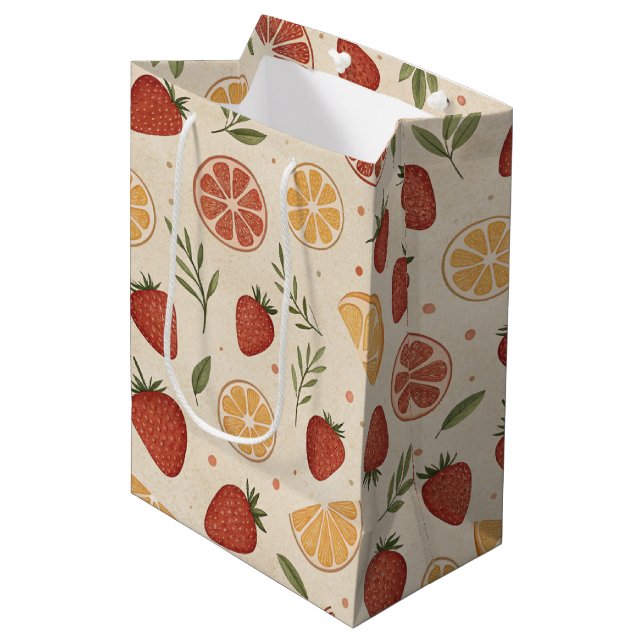 Rustic Strawberry & Citrus Earthy Pattern (2) Medium Gift Bag (Front Angled)