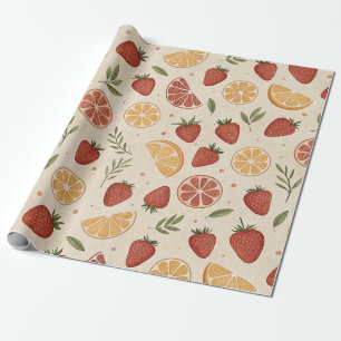 Rustic Strawberry & Citrus Earthy Pattern (2) Wrapping Paper