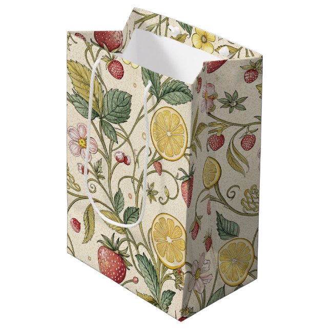 Rustic Strawberry & Citrus Earthy Pattern (3) Medium Gift Bag (Front Angled)