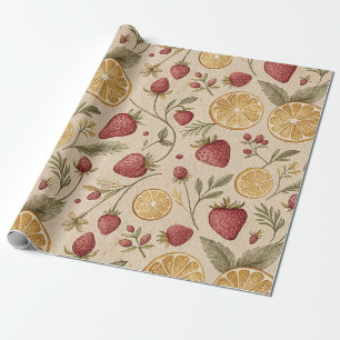 Rustic Strawberry & Citrus Earthy Pattern (9) Wrapping Paper