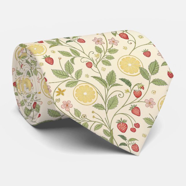 Rustic Strawberry & Citrus Earthy Pattern Tie (Rolled)