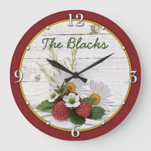 Rustic Strawberry Daisy Floral Personalised Large Clock