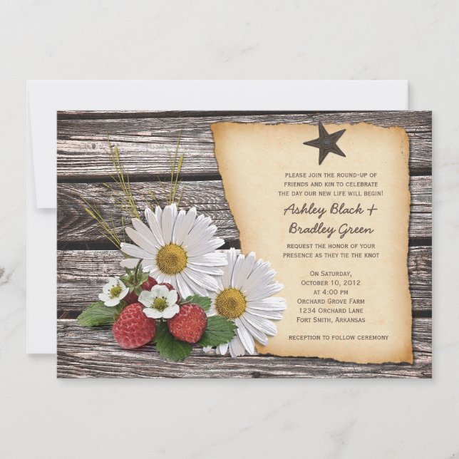 Rustic Strawberry Daisy Wedding Invitation (Front)