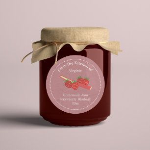 Rustic Strawberry Rhubarb Jam Label Sticker