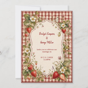 Rustic Strawberry Wedding cottage Gingham Garden Invitation