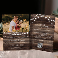 Rustic String Light Barn Wood QR Code RSVP Wedding