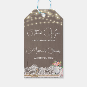 Rustic String Light Mason Jar Thank You Wedding Gift Tags