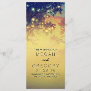 Rustic String Lights and Trees Wedding Programs Programme