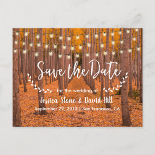 Rustic String Lights Autumn Wedding Save the Date Announcement Postcard