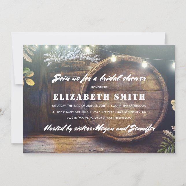 Rustic String Lights Baby's Breath Bridal Shower Invitation (Front)
