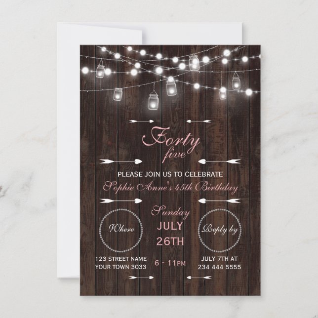 Rustic String Lights Barn Any Age Birthday Party Invitation (Front)