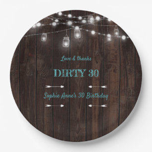Rustic String Lights Barn Dirty 30 Birthday Party Paper Plate