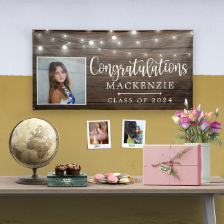 Rustic String Lights Barn Wood Graduation Photo Banner