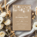 Rustic String Lights Birthday Party BBQ Invitation<br><div class="desc">Affordable custom printed birthday barbecue dinner invitations with an easy to use template for customisation. This rustic chic design features strands of glowing string lights and mason jars on a faux kraft paper background. Personalise the invite with your birthday BBQ party details or customise the text to use for any...</div>