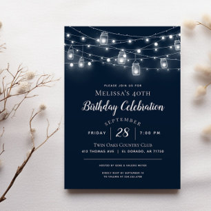 Rustic String Lights Birthday Party Invitation