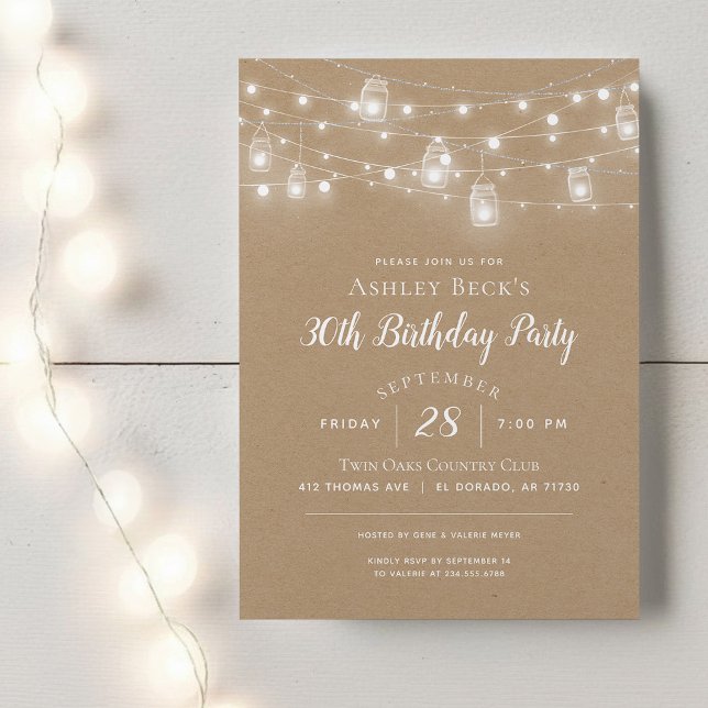 Rustic String Lights Birthday Party Invitation (Creator Uploaded)