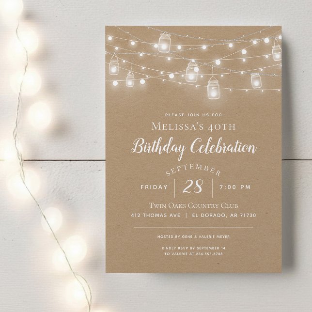Rustic String Lights Birthday Party Invitation (Creator Uploaded)