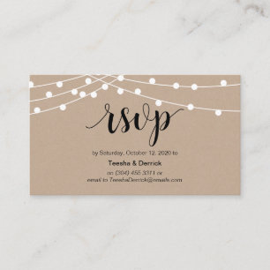 Rustic String Lights, Black Script, Wedding RSVP Enclosure Card