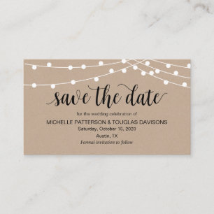 Rustic String Lights, Black, Wedding Save the date Enclosure Card