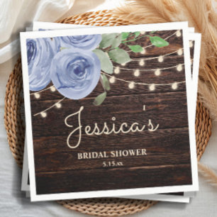 Rustic String Lights Blue Floral Bridal Shower Napkin