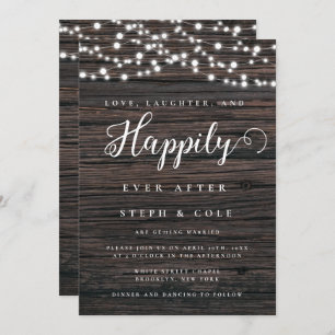 Rustic String Lights Boho Wood Wedding Invitation