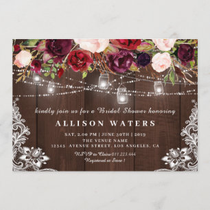 Rustic string lights bridal shower invitation