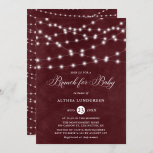 Rustic String Lights Burgundy Baby Shower Brunch Invitation