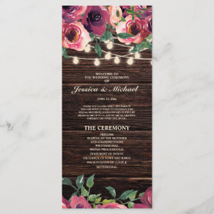 Rustic String Lights Burgundy Floral Wedding Programme