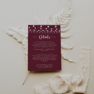 Rustic String Lights Burgundy Wedding Details Enclosure Card