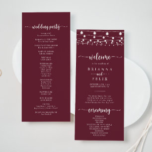 Rustic String Lights Burgundy Wedding Program Programme