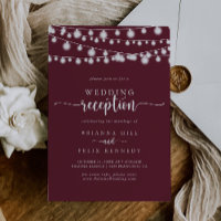 Rustic String Lights Burgundy Wedding Reception
