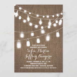 Rustic String Lights Burlap Engagement Party Invitation