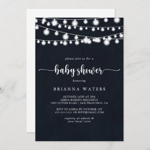Rustic String Lights Calligraphy Baby Shower  Invitation