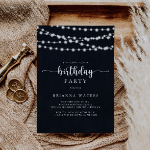 Rustic String Lights Calligraphy Birthday Party  Invitation
