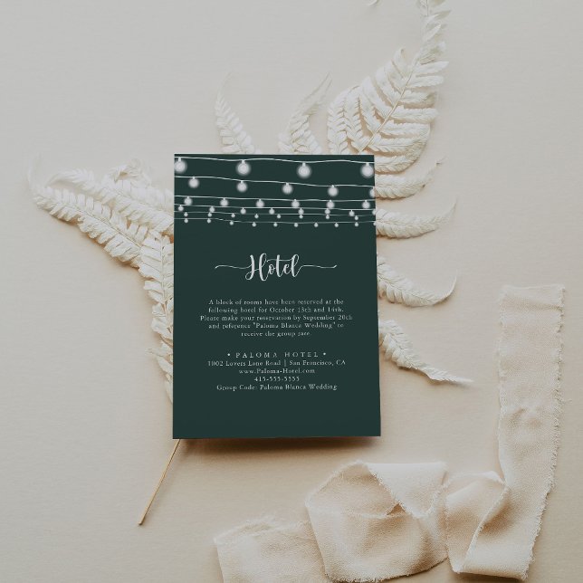 Rustic String Lights Calligraphy Green Hotel  Enclosure Card (Creator Uploaded)