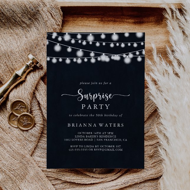 Rustic String Lights Calligraphy Surprise Party  Invitation (Creator Uploaded)