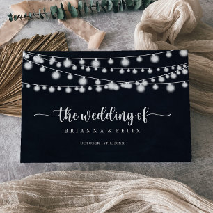 Rustic String Lights Calligraphy Wedding  Guest Book