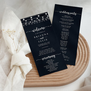 Rustic String Lights Calligraphy Wedding Program Programme