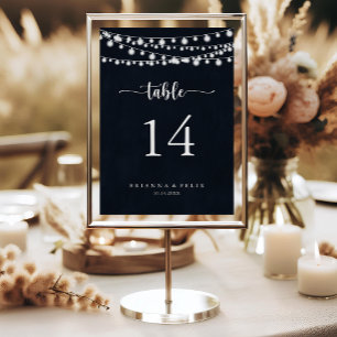Rustic String Lights Calligraphy Wedding Table Number