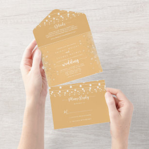 Rustic String Lights Calligraphy Yellow Wedding All In One Invitation