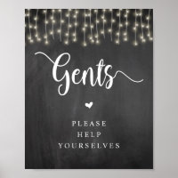 Rustic String Lights, Chalkboard, Gents Washroom