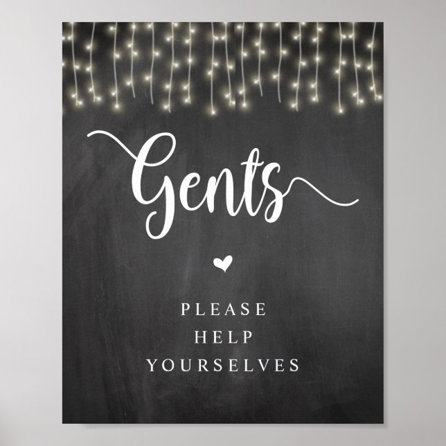 Rustic String Lights, Chalkboard, Gents Washroom Poster (Front)