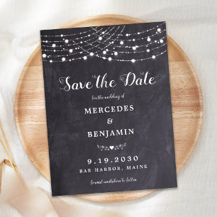 Rustic String Lights Chalkboard Slate Wedding Save Invitation Postcard