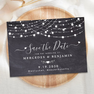 Rustic String Lights Chalkboard Slate Wedding Save The Date